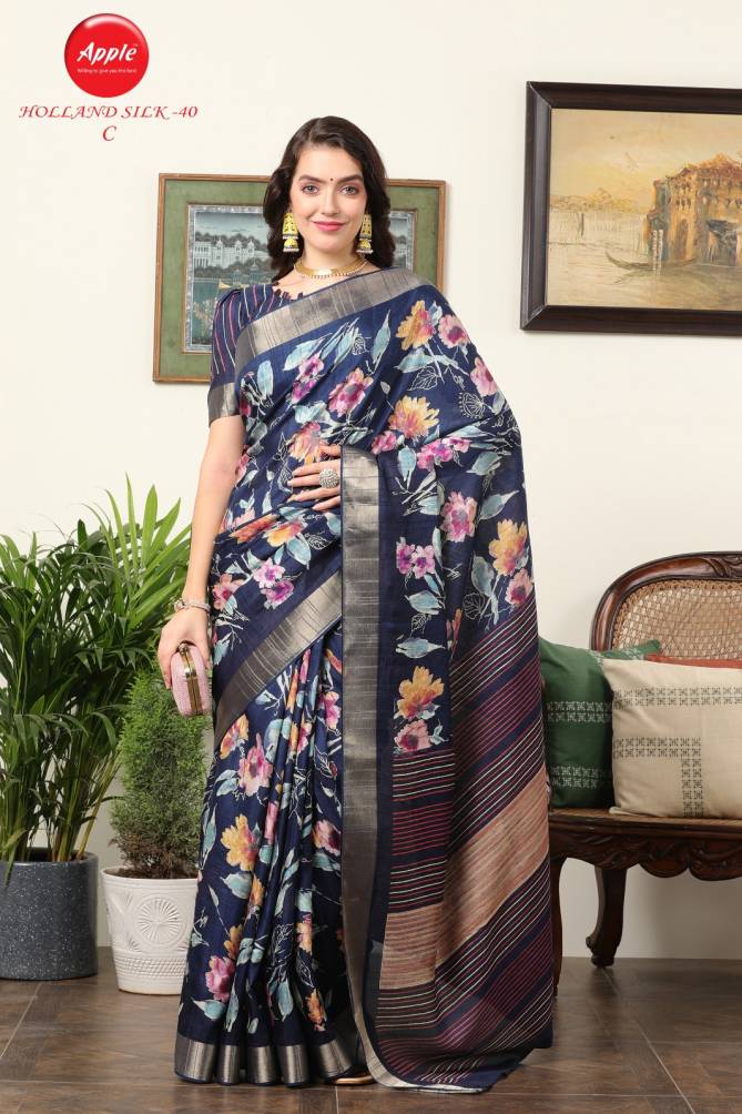 Holland 40 Womens By Apple Daily Wear Silk Printed Sarees Catalog
